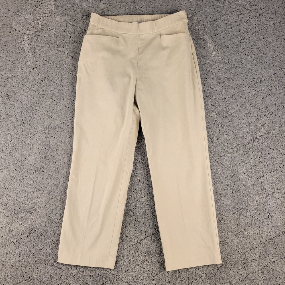 Susan Graver Pants Womens 4P Khaki Pull On Elastic Waist Stretch Comfort Casual